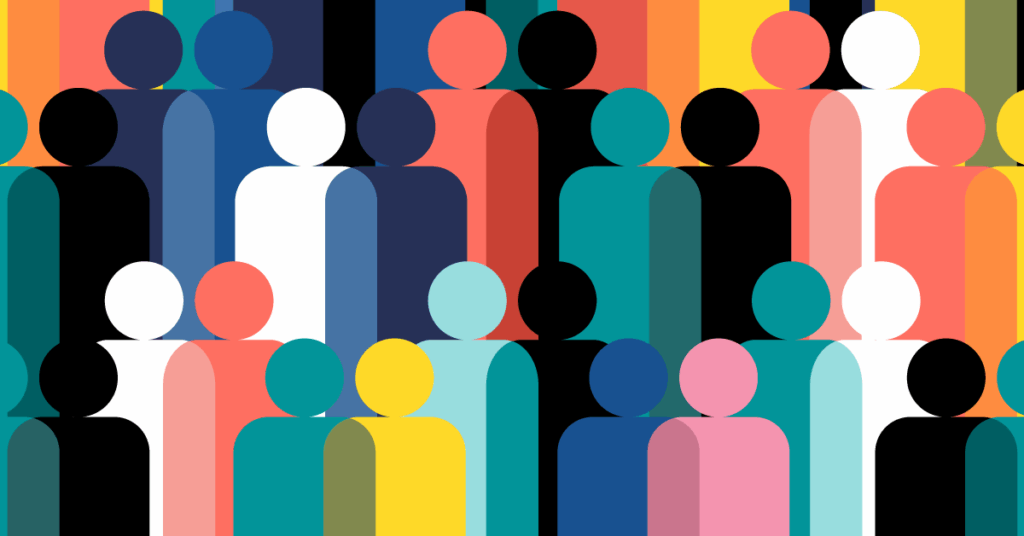 Multicolored silhouettes of people.