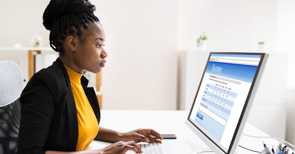 woman filling survey